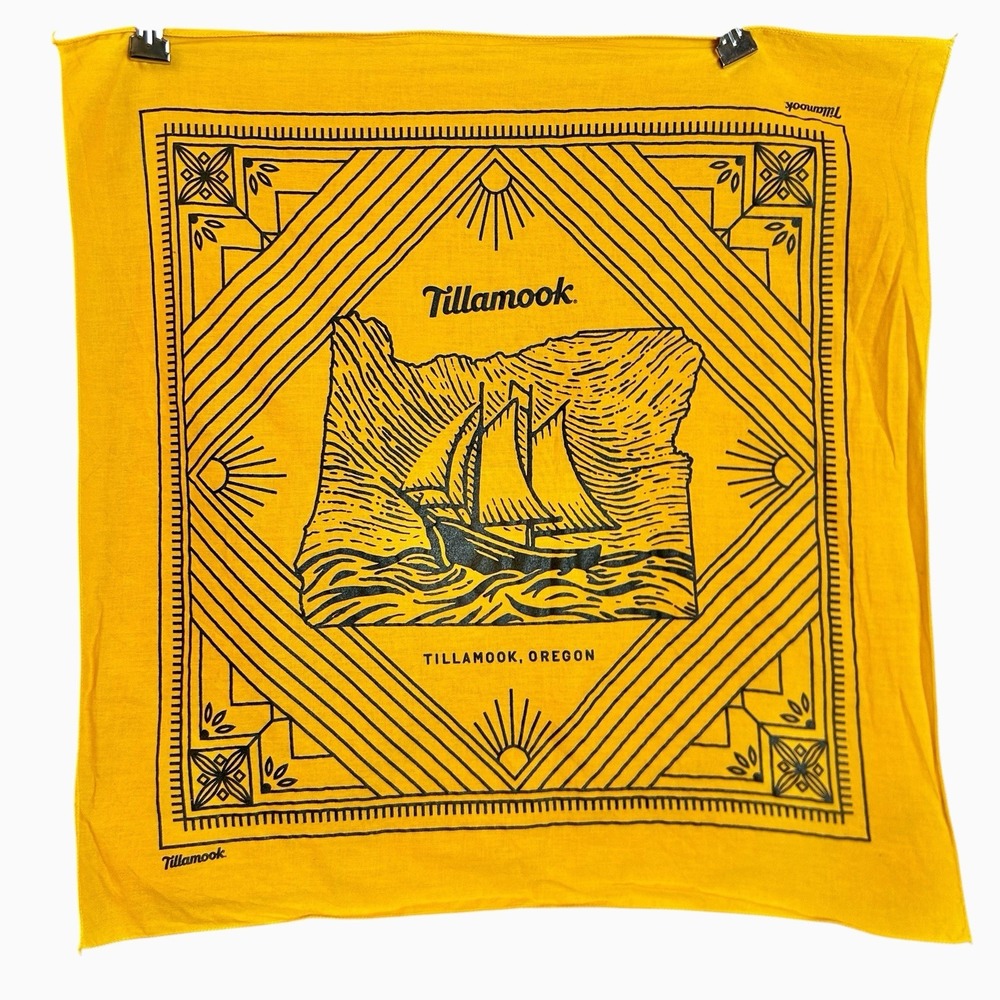 Tillamook Cheese Oregon Bandana Scarf All Cotton Yellow 20" Square